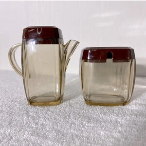 Vintage Brown Thick Hard Plastic Creamer &  Sugar Dish With Lids
